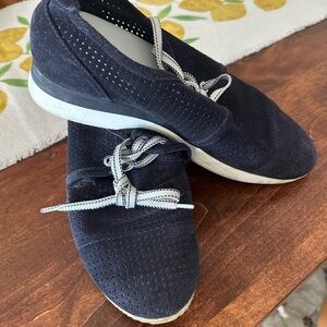 Weekend Max Mara Navy Suede Perforated Lace-Up Slip-Ons